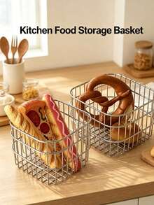 Metal Wire Storage Basket, Multi-Functional Desktop Organizer, Hollow Metal Storage Bucket, Suitable For Kitchen, Bathroom, Vanity - Multicolor - View 6