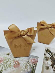 KEXINGYIYI 10pcs Paper Gift Boxes With Gold Foil 'Thank You' | With Elegant Ribbon | Suitable For Christmas, Wedding, Baby Shower And Other Occasions - yellow - View 5