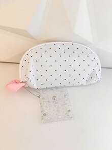 Polka‑Dot Print Pencil Case Detachable Star Glitter Card Pouch, Large Capacity Zipper Stationery Pen Pouch, Multi‑Purpose Storage Cosmetic Bag - Single Piece - View 7