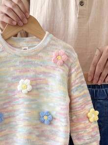 Baby Girl Fashion Multi-Color 3D Floral Sweatshirt And 3D Floral Fashion Denim Flare Pants - Multicolor - View 4
