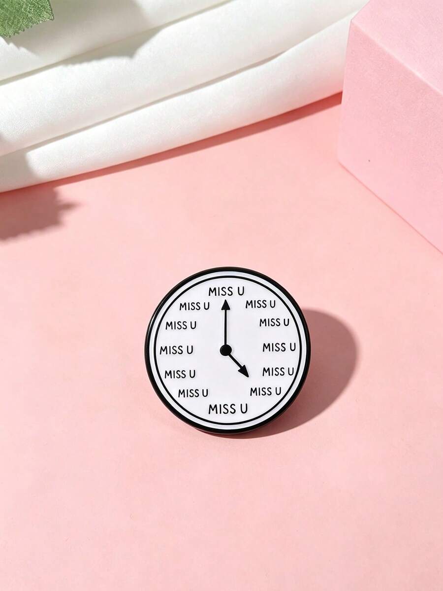 1 Pc Funny Clock MISS U Enamel Pin Creative Miss You Text Badge For Clothing Backpack Decor