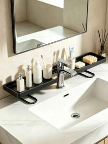 1pc Bathroom Sink Storage Rack, Washbasin Organizer Shelf, U-Shaped Design For Faucet, Thickened Material, Strong Load-Bearing Capacity, Modern Luxury Style, Hollow Design To Prevent Water Accumulation, Suitable For Kitchen And Bathroom Sinks - Black - View 1