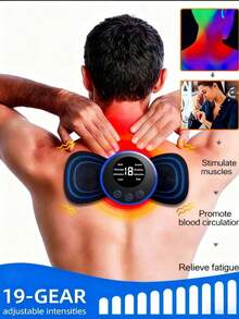 EMS-nackmassageapparat med LCD-display, 8 lägen, pulserande muskelstimulator för nacke, axlar och rygg, batterikapacitet: 150mAh - Svart - Visa 2