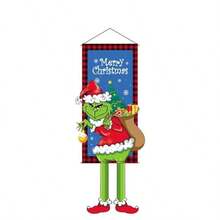 The Grinch The 1PC Christmas Print Hanging Cloth Banner, Hanging Painting Frame, Party Atmosphere Decoration Prop, Home Wall Decor, Store Window Display, Holiday Photo Backdrop, Reusable Christmas Scene Decoration, Easy Installation And Foldable Storage, Suitable For Christmas Party Decor - 110*40cm - View 9