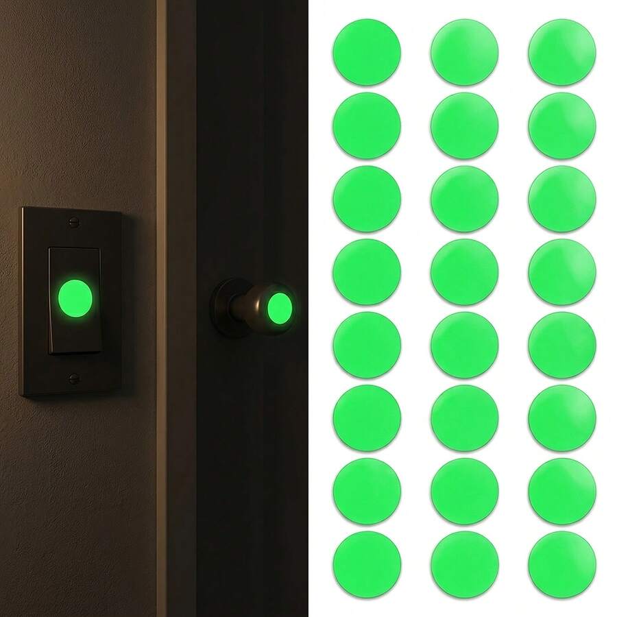 Round Luminous Location Marker Stickers,Glow‑In‑The‑Dark Dot Decals,Self‑Adhesive Night Labels For Light Switches,Door Knobs,Remote Controls & Home Touch Points Glowinthedarksticker Luminousdotsticker Nightmarker Homesticker Lightswitchdecal - Glow-in-the-dark Stickers - View 1