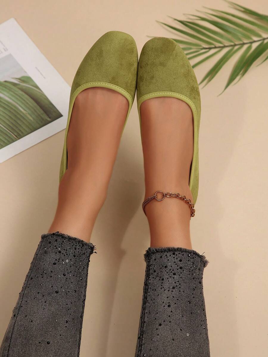 Solid Color Casual Flat Slip-On Shoes For Outdoor Summer - Green - View 1