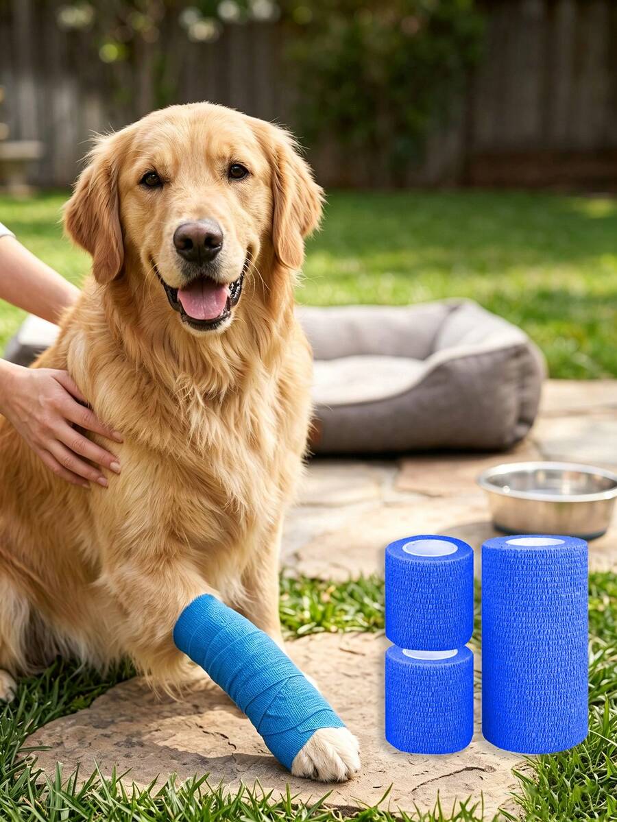 2/3/4 Pcs Of Elastic Self-Adhesive Breathable Pet Bandages, Suitable For Cats, Dogs, And Horses, Can Be Used On Wrists, Ankles, Knees, Heads, And Bodies - Blue - View 1
