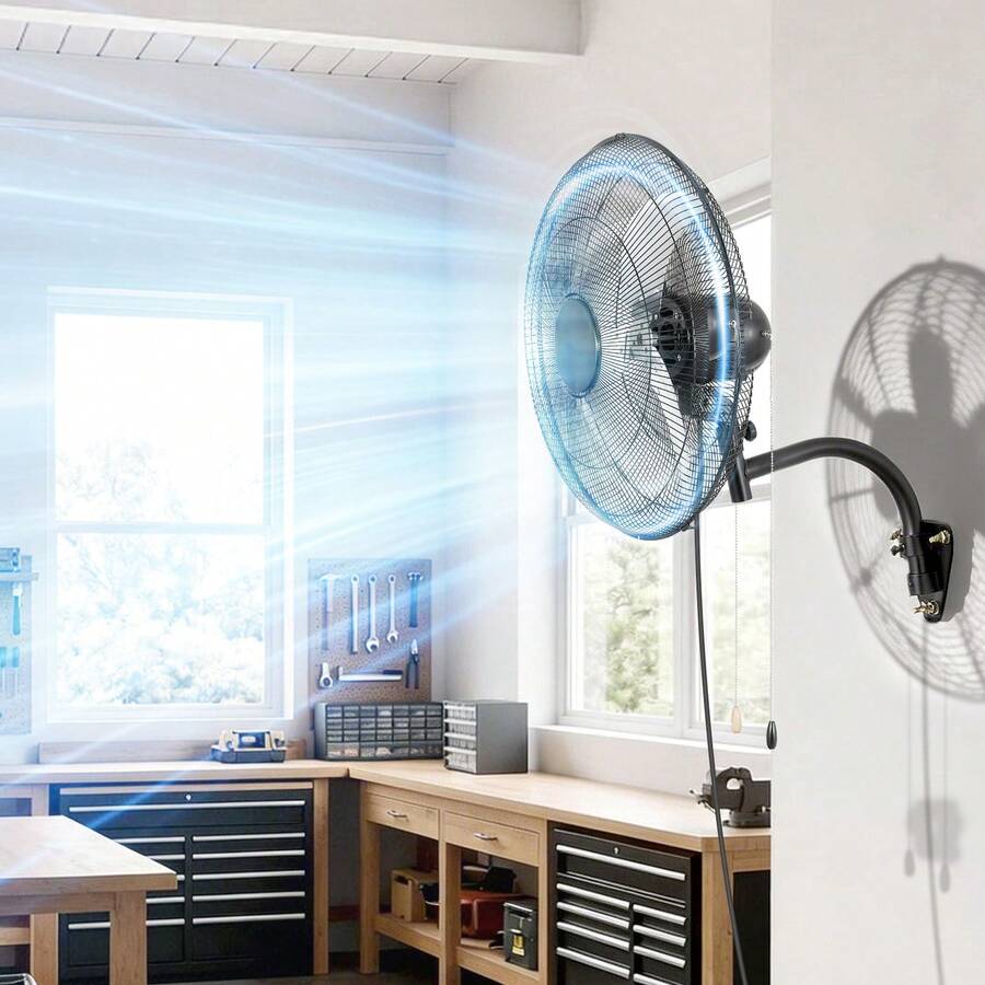 Wall Mount Fan, 20 In Wall Mounted Hanging Fan Oscillating, 3-Speed, Long Airflow Distance, Adjustable Rotation Angle, Mechanical Powerful For Industry, Commercial, Garage, Workshop, Gym, 2 Pack - 20 In 2 Pack - View 1