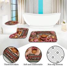 1pc/4pcs Christmas Pink Flower Candy Highland Cow Multi-Functional Bathroom Decor Shower Curtain Set, Free 12 Hooks, Premium Holiday Atmosphere, Bathroom Mat, U-Shaped Rug And Round Toilet Lid Cover, Suitable For All Christmas Scenes Decoration - Pink Flower Highland Cow - View 6