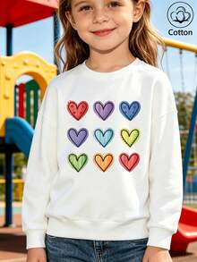 Girls' Cotton Top, Printed, Comfortable, Relaxed-Fit Dropped-Shoulder Sweatshirt, Round-Neck Oversized Sweatshirt - White - View 2