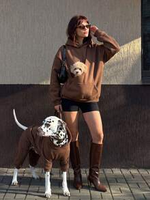Women's Casual Fleece Sweatshirt With Large Pockets, Loose Fit, Pet-Friendly Design, Essential For Pet Owners, Autumn/Winter Outdoor Wear - Brown - View 4