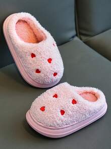 Children's Slippers Autumn/Winter New Sweet Heart Embroidery Girls' Thick Thermal Lined Indoor Home Fashion Versatile - Pink - View 6