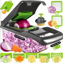 Vegetable Chopper Set, Multi-Function Fruit Slicer, Manual Food Grinder, Vegetable Slicer, Vegetable Chopper With Container, Onion Chopper, Potato Shredder, Kitchen Utensils, Dorm Essentials, Kitchen Supplies - Multicolor - View 1