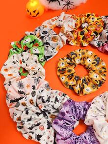 Halloween Elastic Fabric Printed Large Scrunchie Hair Accessory - Multicolor - View 5