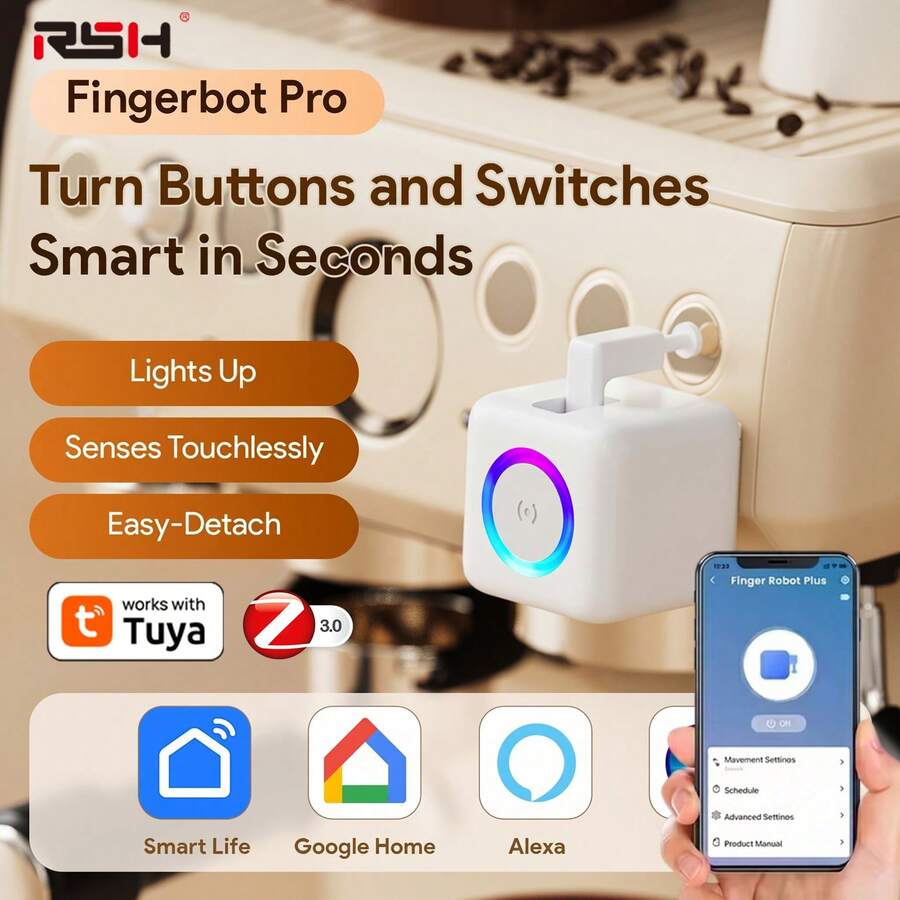 Tuya Smart Switch Button Presser Robot, Zigbee Finger Robot Pro, Type-C Rechargeable Battery, Suitable For Automatic Touch Control Of Existing Buttons, Compatible With Alexa Home, Coffee Machine, Desktop Setup, Home Appliances (Gateway Required)