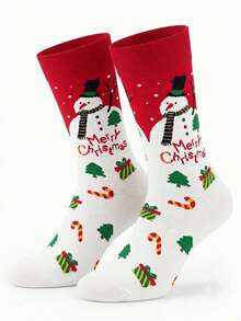 1 Pair Of Crew Sock, Men Funny Graphic Socks, Christmas Snowman Gift Box Candy Cane Pattern Socks, Soft Breathable, Christmas Gift For Men & Women - Multicolor - View 7