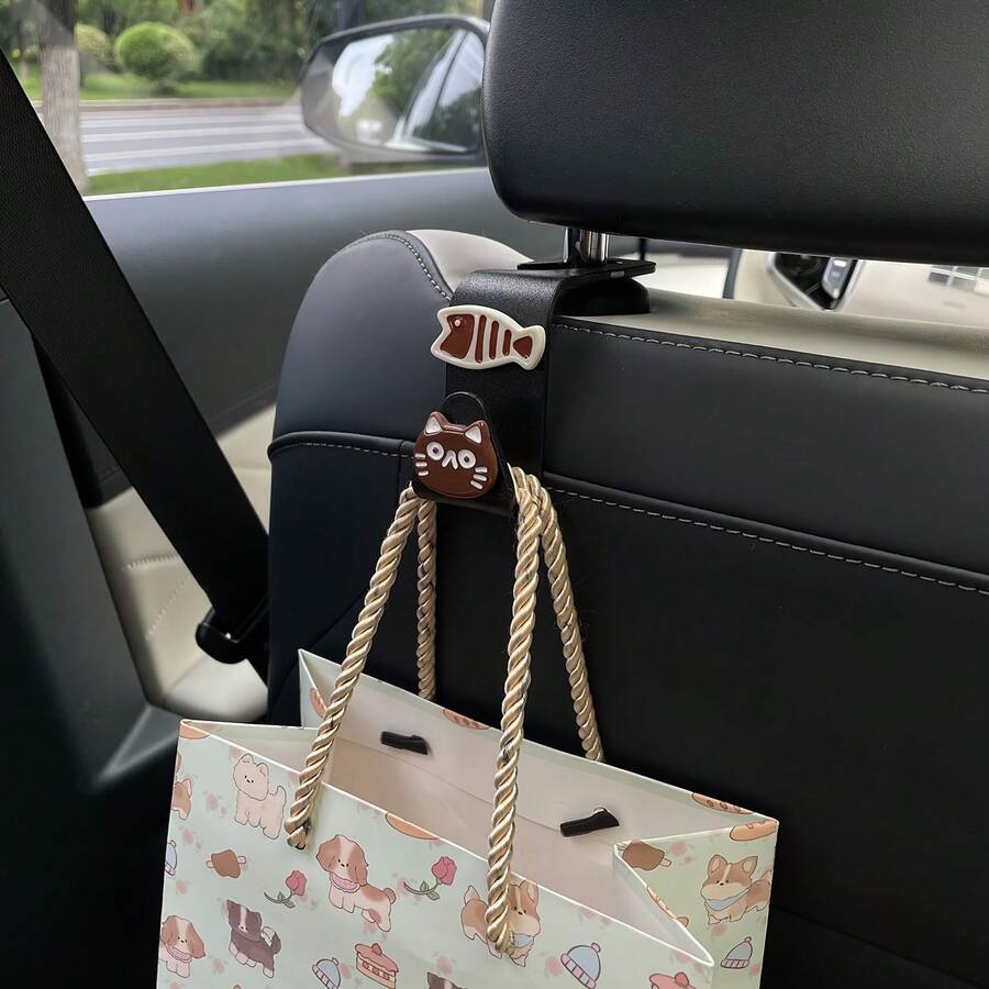 1pc Resin Cat & Fish Car Hook, Hidden Cartoon Cat & Fish 7-Shaped Car Hook For Rear Seat, DIY Resin Decor Patch Cream Glue Accessory, Multi-Function Hanging Hook For Car Rear Seat, Car Interior Hanging Storage Organizer - Cat Fish Bone - View 1