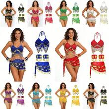 1 Set Handmade Sequin Beaded Tassel Camisole Bra With Multicolor Metallic Fabric Glitter Sequin Waist Belt Skirt Belly Dance Costume Stage Carnival Performance Outfit. Suitable For Party, Beach, Bohemian Vintage Style. - Multicolor - View 3