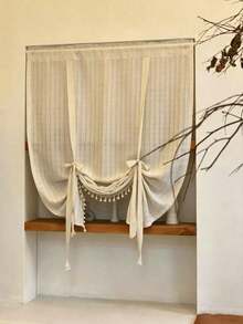 1pc Nordic Rod Pocket Sheer Curtain, Light-Filtering Non-Transparent Gauze Curtain, Drawstring Lift Curtain, Blackout Window Curtain, Short Curtain - 1PC - View 8