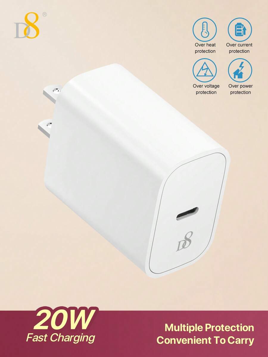 D8 1件 20W USB-C 充電器，PD 快充，USB-C 充電線手機充電器，相容於 17/16/15 Plus、15 Pro、15 Pro Max、Pro 12.9 Gen 5/4/3、Galaxy S23 Ultra/S23/S23+/S22/S22 S21 S20 Ultra/S22+/S21+/Ultra/S20/S20+，20W USB-C 充電器相容於 17/16/15/Pro，USB-C 充電線