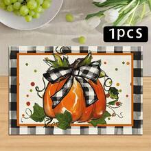 1/4/6pcs Autumn Series Black & White Plaid Bow & Pumpkin Pattern Printed Placemats, Heat Resistant Table Mat For Home Kitchen, Table Protection, Kitchen Dining Table, Party Decor - Multicolor - View 14