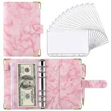 A6 Marble PU Leather Budget Binder With 12PCS Zipper Pockets Cash Envelopes, Magnetic Snap Loose Leaf Planner Organizer For Money Saving & Cash Stuffing - A6 - View 6