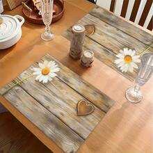 1/4/6pcs Autumn Series Daisy Heart Wood Grain Pattern Printed Placemats, Heat-Resistant Table Mat For Home Kitchen/Dining Table Protection, Kitchen Table Party Scene Decoration - Multicolor - View 5