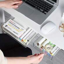 1pc Under Desk Storage Drawer, Self-Adhesive Pull-Out Hidden Office Desk Organizer, 9.5" Large Drawer And 7" Small Drawer, Durable PET Plastic Material, Suitable For Office, Home, Desk, Workspace Organization, Easy To Install Adhesive Storage Solution - Multicolor - View 4