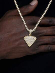 Bling Full Crystal Diamond Pendant With Matching Tennis Chain Necklace For Men, Hip‑Hop Fashion Costume Accessories For Daily Wear And Gifting - Diamond Pendant Tennis Chain Necklace - View 8