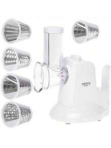 CAMRY Vegetable Shredder, Vegetable Slicer, Vegetable Grater, Multi-Function Slicer - 5 Interchangeable Attachments, Built-In Stand, Anti-Slip Feet, 150W, White - EU E Type Plug(220-240V) - View 9