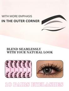 10 Pairs Of Natural False Eyelashes, Exquisite Artificial Eyelashes, Invisible Natural Transparent Stems, Essential For Makeup Travel, Easy To Wear, Suitable For Beginners, Suitable For All Places, Eyelashes, False Eyelashes - Black - View 5