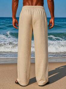 3pcs Men's Linen Straight Leg Casual Pants, Suitable For Daily Outdoor Casual Wear - Khaki - View 6