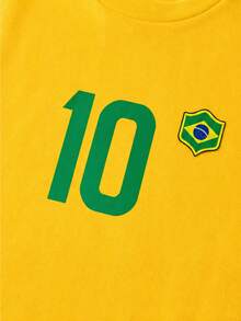1pc Tween Boys Casual Sports Street Style Number 10 Brazil Flag Element Print Yellow Fleece Sweatshirt Autumn/Winter - Yellow - View 4