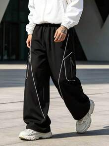 Men's Spring/Summer Casual Loose Straight Leg Sweatpants Fashion Casual Long Pants - Black - View 1
