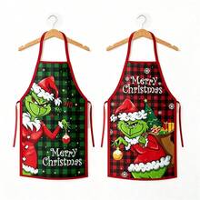 The Grinch 1pc Christmas Apron Santa Claus Design Home Kitchen Apron Christmas Supplies, Christmas Holiday Gift, Party Costume Kitchen Apron, Christmas Halloween - Multicolor - View 4