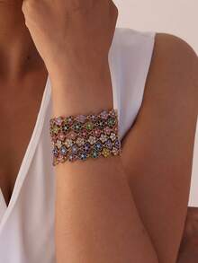 Freegrow 1pc Multicolor Floral Stainless Steel Bracelet Suitable For Women's Daily Wear - Gold - View 11