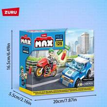 ZURU MAX - Seri Max City Chase Squad Mainan Balok Bangunan Sepeda Motor dan Mobil Polisi Mainan Interaktif Balok Bangunan Sepeda Motor Mainan Anak Laki-laki - Biru - View 6