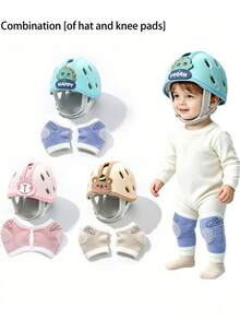 2pcs/Set Baby Anti-Fall Hat + Knee Pads, Baby Crawling & Walking Set, Cartoon Animal Style With Anti-Slip Knee Pads, Anti-Collision Toddler Protective Set, Suitable For Crawling, Walking And Playing In Multiple Scenarios - Baby Anti-fall Helmet + Knee Pads - View 1