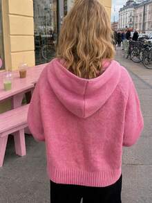 Women's Autumn/Winter Youthful Minimalist Hooded Cardigan Sweater Jacket - Rose Pink - View 3