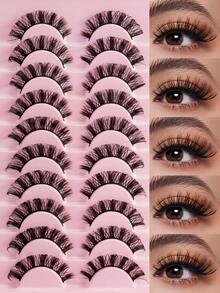 10 Pairs Full Strip Thick False Eyelashes, Fluffy & Voluminous, Curling 3D Effect To Instantly Enhance Eye Contour - View 3