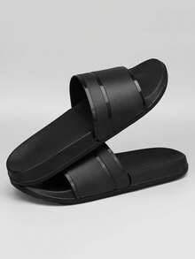 GAISIMA Men's Vintage Geometric Print Open Toe Slide Sandals, Thick Sole Soft Casual Slippers, Unisex Home Slippers For Indoor And Outdoor Summer Use - Black - View 2