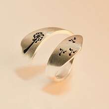Anillo abierto de moda para mujer con diseño creativo geométrico de semilla de diente de león retorcida, chapado en oro blanco cepillado - Oro blanco - Ver 5