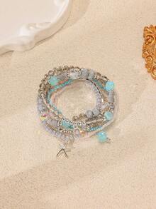 8pcs/Set Romantic Ocean Beach Impression Pink/Blue Beaded Crystal Chain Starfish Decor Bracelet Set - Baby Blue - View 2