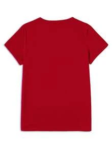 Fashionable Women'S Short-Sleeve Round Neck Top With Letter Print Design - Red - View 2