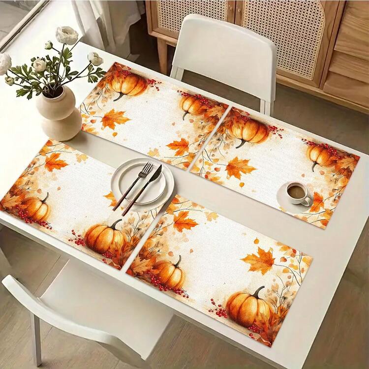 1/4/6pcs Autumn Series Watercolor Pumpkin & Berry Pattern Printed Placemats, Heat-Resistant Table Mats For Home Kitchen/Dining Table Protection, Party Scene Decor - Multicolor - View 6