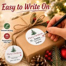 35-350pcs Custom Christmas Handwritten Gift Stickers, Personalized Round Holiday Labels, Festive Santa Sleigh Reindeer Style, Customized Text Christmas Gift Seals, Customizable Family Message Stickers, Gift Wrapping Decor, Holiday Party Favors - Multicolor - View 5