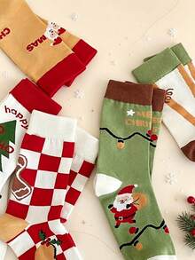 3/5 Pairs Random Style Christmas Mid-Calf Socks, Santa Claus Christmas Tree Gingerbread Man Reindeer Jacquard Casual Socks, Unisex Holiday Gift Socks - Multicolor - View 4