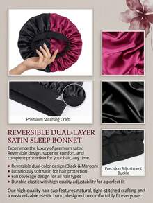 Reversible Satin Bonnet Cap, Adjustable Women Sleep Cap, Double-Sided Hair Care Cap Hair Sleep Cap - Multicolor - View 3