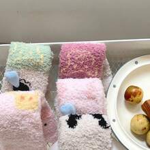 5 Pairs Women's Fuzzy Socks, Cute 3D Cartoon Animal Round Toe Socks, Suitable For Comfortable Sleep Socks, Used For Bedroom Rest And Home Relaxation - Multicolor - View 2