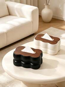 1pc Household Plastic Tissue Box With Cloud-Shaped Wooden Lid, Minimalist Desktop Storage Organizer, Solid Color, Soft Touch Texture, Casual Home Style, Suitable For All Seasons, For Adults, Ideal For Dining Room, Living Room, Bathroom Desktop Organization - Multicolor - View 2